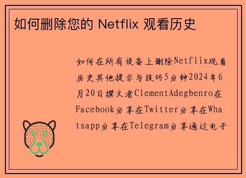 如何删除您的 Netflix 观看历史 